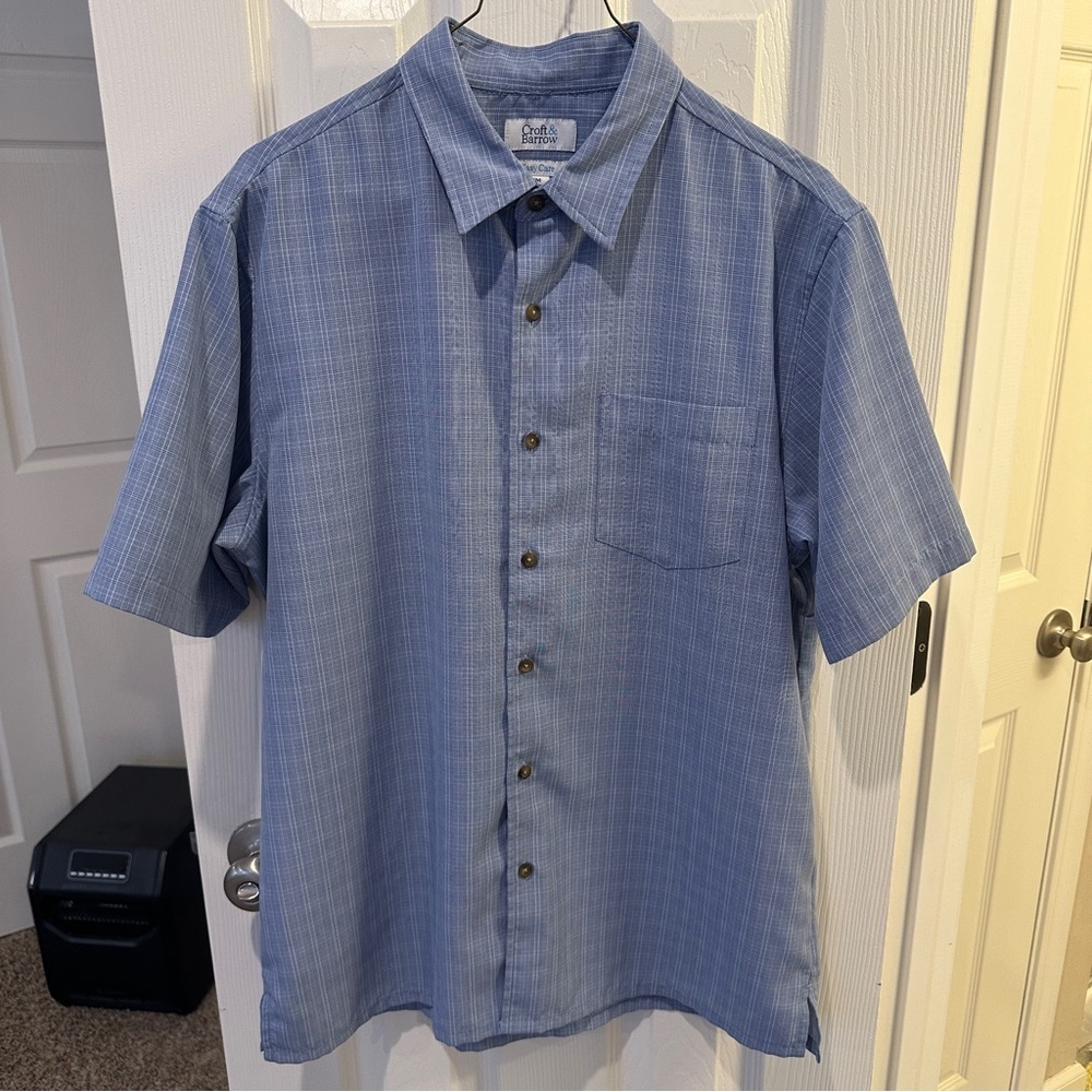 Croft & Barrow Men's Blue Pattern Short Sleeve Shirt Size M Loose Fit